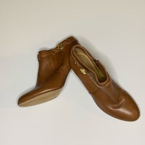 Coach Tan Ankle Booties with Gold Accents